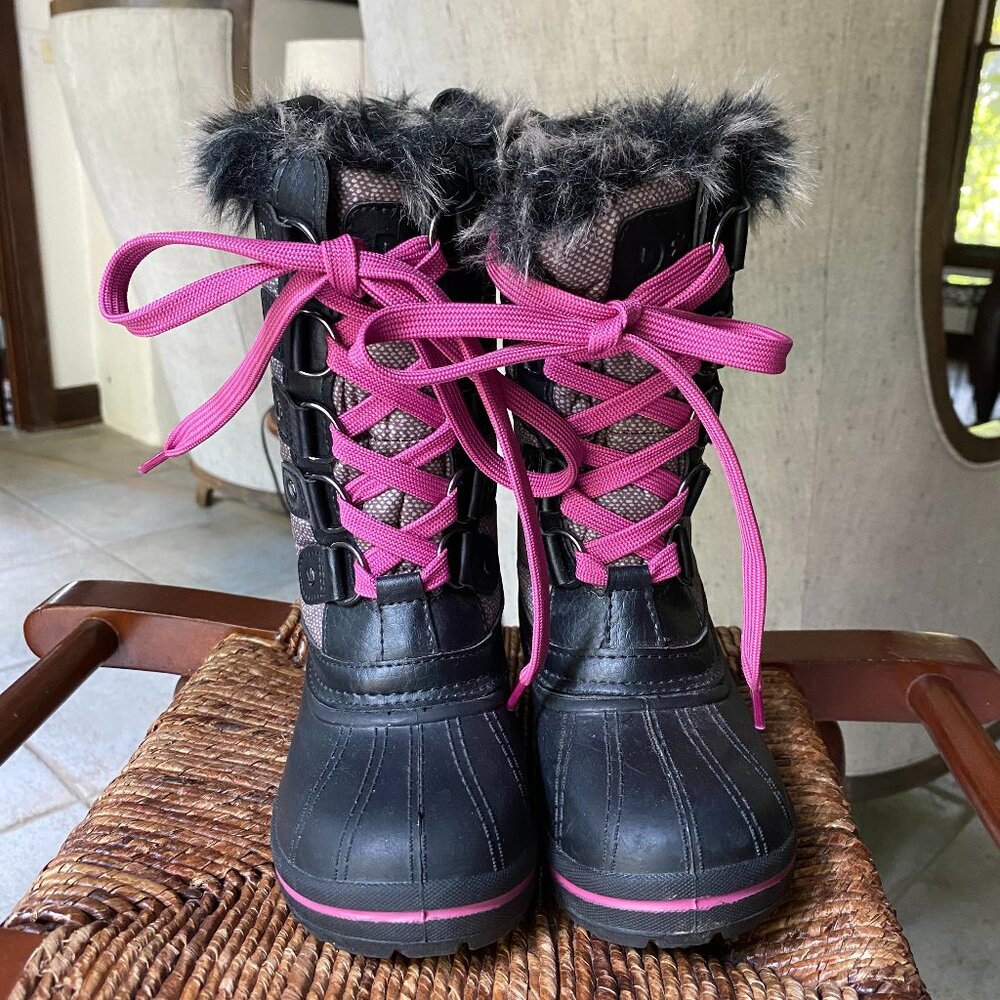 Warm Black / Pink Girls Winter Waterproof Outdoor / Barn / Rain Boots
